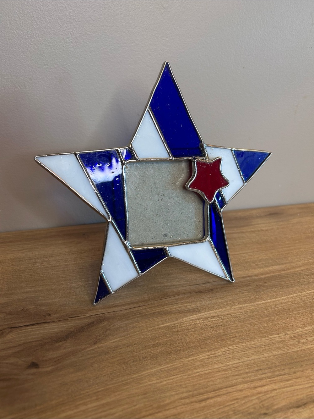 Star-Shaped Stained Glass Photo Frame in Blue, White & Red
